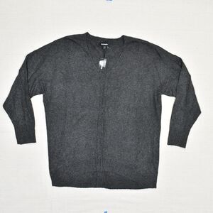 NEW Express Women Pullover Sweater V Neck Solid Long Sleeve Nylon Gray Size M